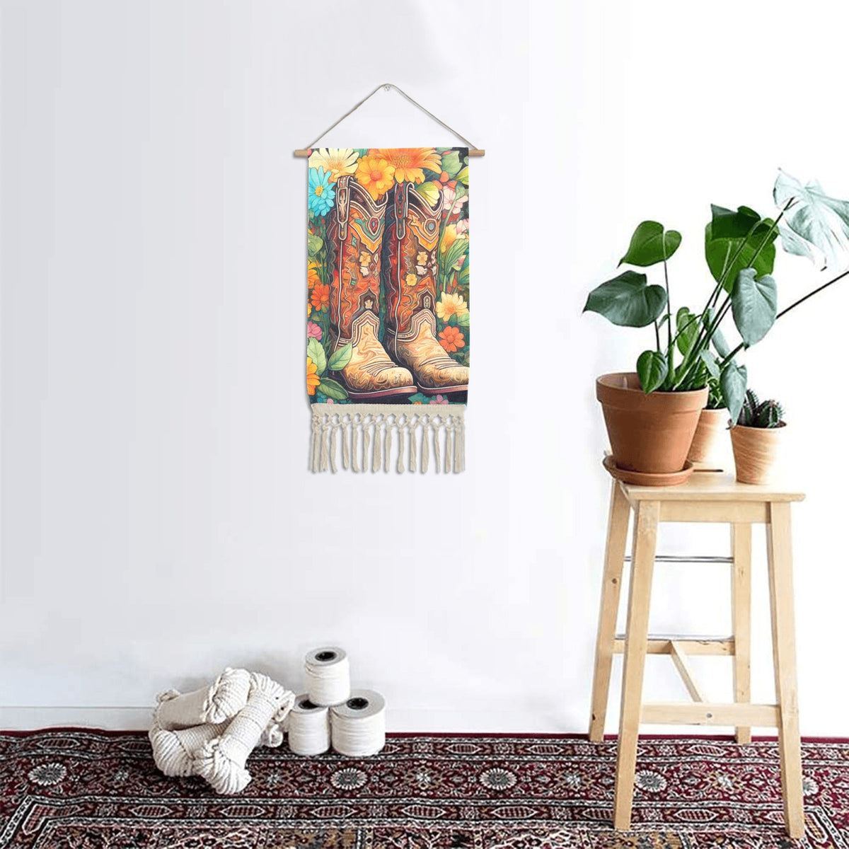 Baha Ranch Boots Wall Hanging Linen Poster Made in America
