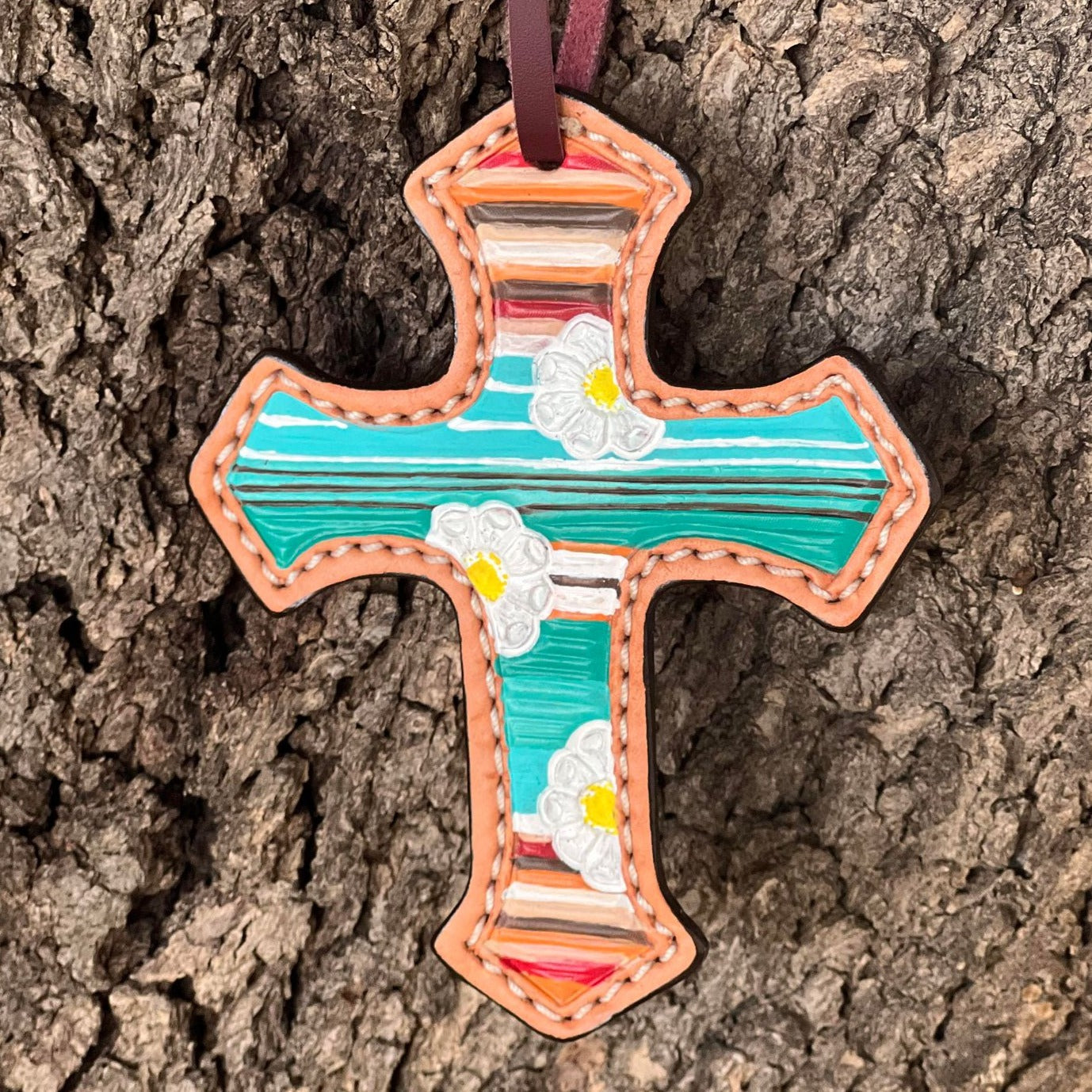 Alamo Saddlery 108-Serape Daisy Cross Golden Leather w/ floral & Paint