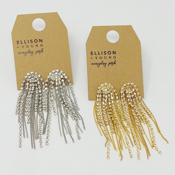 Rhinestone Chain And Shine Fringe Earrings