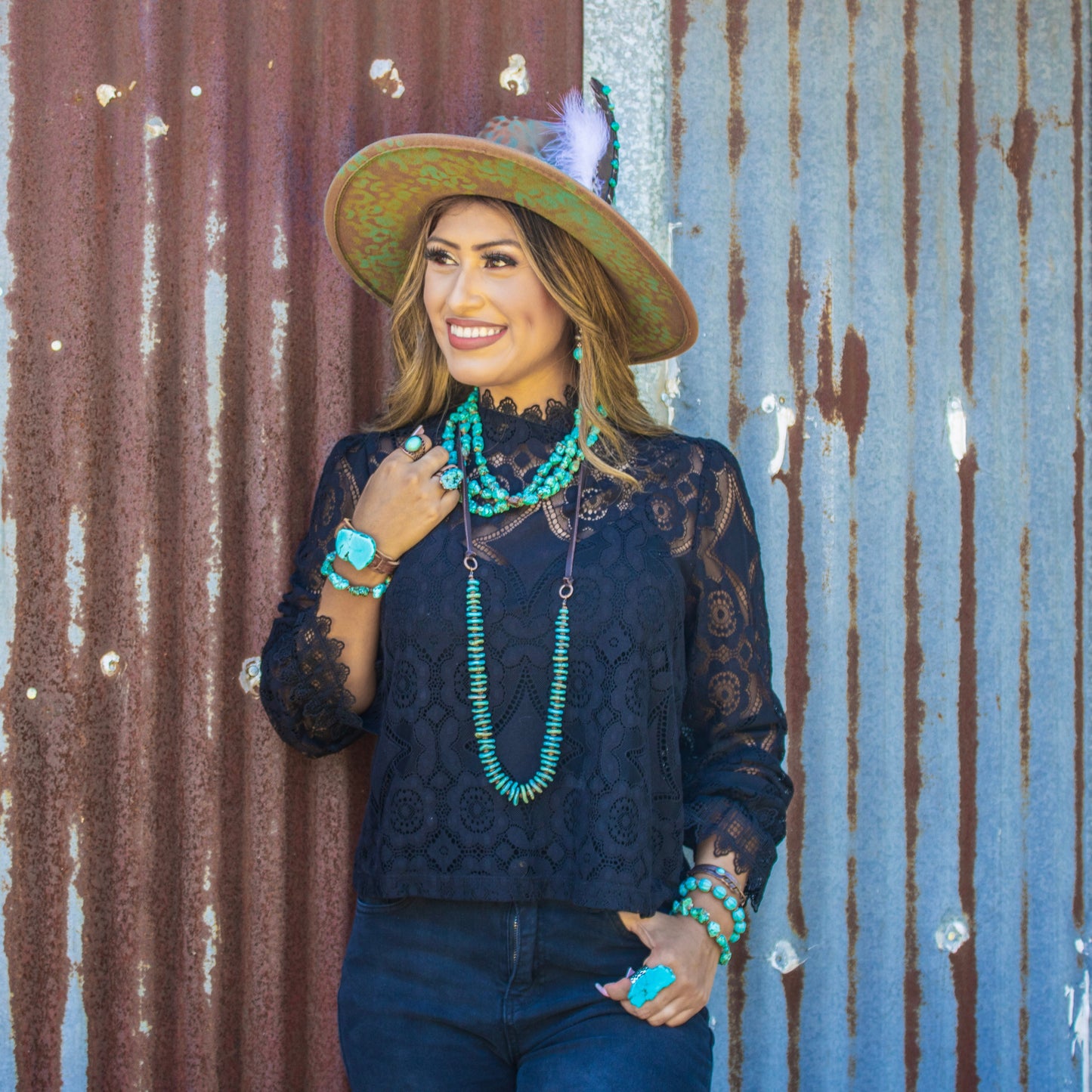 The Jewelry Junkie Turquoise Disc Necklace w/ Leather Ties 261x