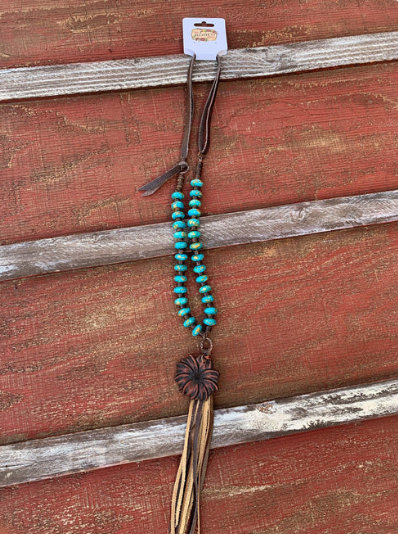 The Mabel Necklace in Blue Turquoise with Hand Tooled Pendant