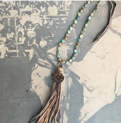 The Mabel Necklace in Turquoise with Poppy and Tassel Pendant