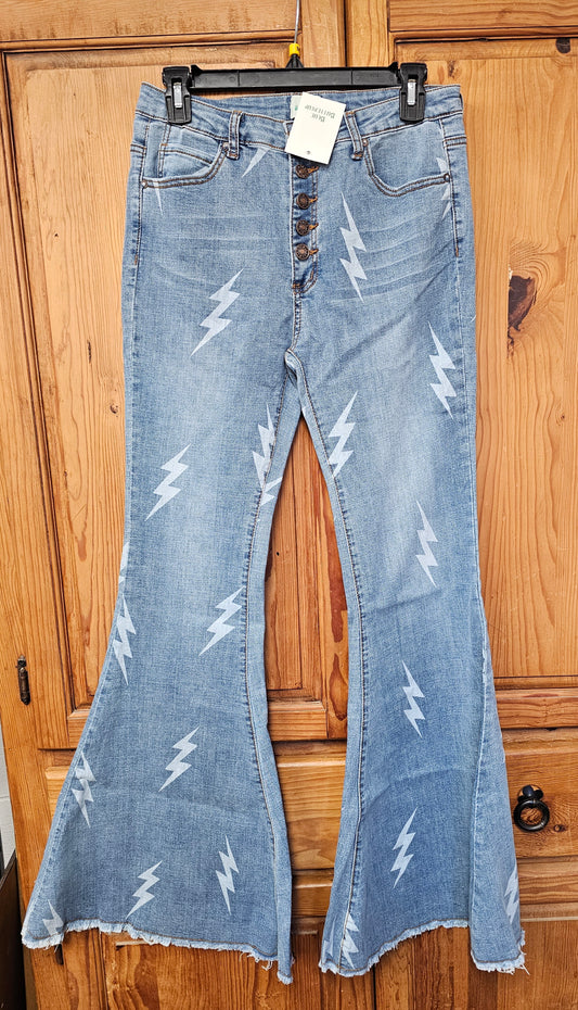 Lightning bolt flare jeans size Medium