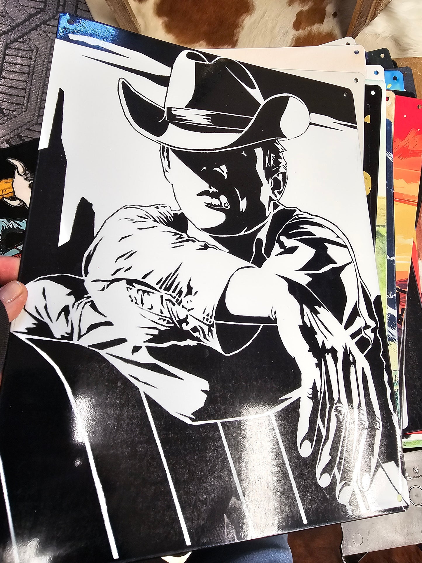 Black White Cowboy Metal Sign Metal Sign 12"x16" (Made in USA)