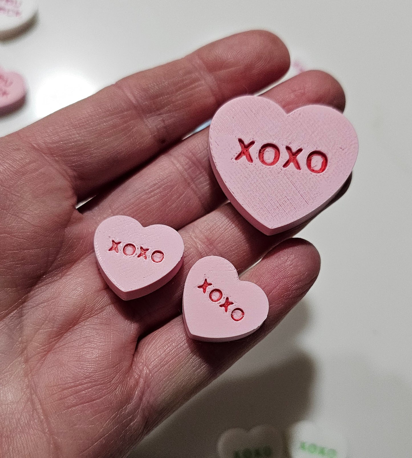 Bag of 25 -Boutique 3d Printed Package Inserts Candy Message Heart Pins or Earrings Made in America