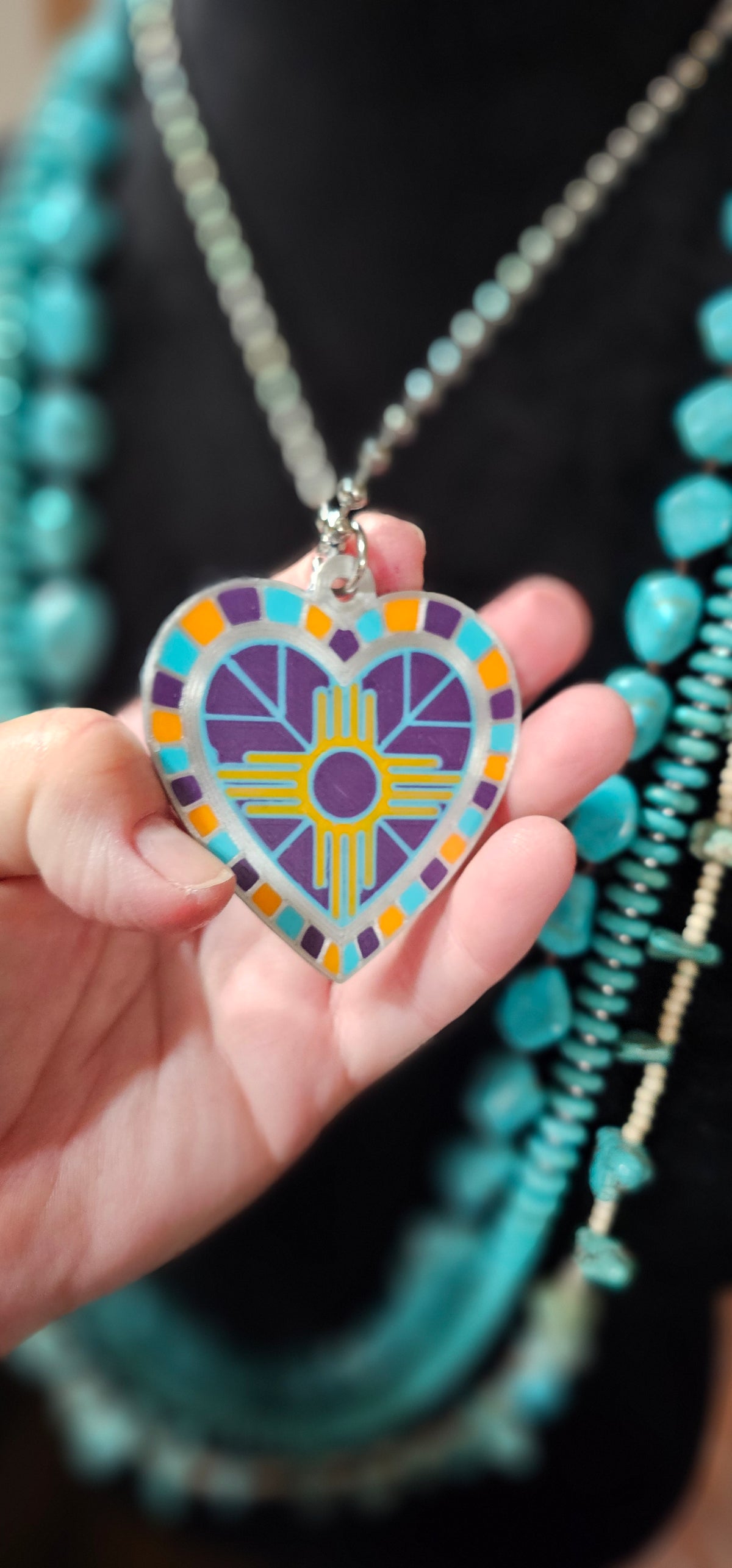 Baha Ranch 3D Print New Mexico Zia Inlay Heart Necklace