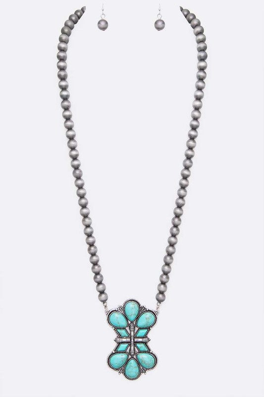 Turquoise  Pendant Beads Necklace