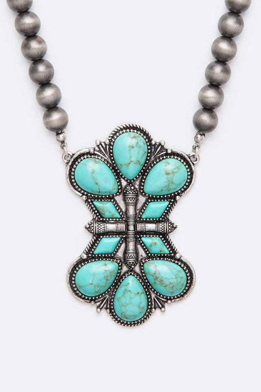 Turquoise  Pendant Beads Necklace