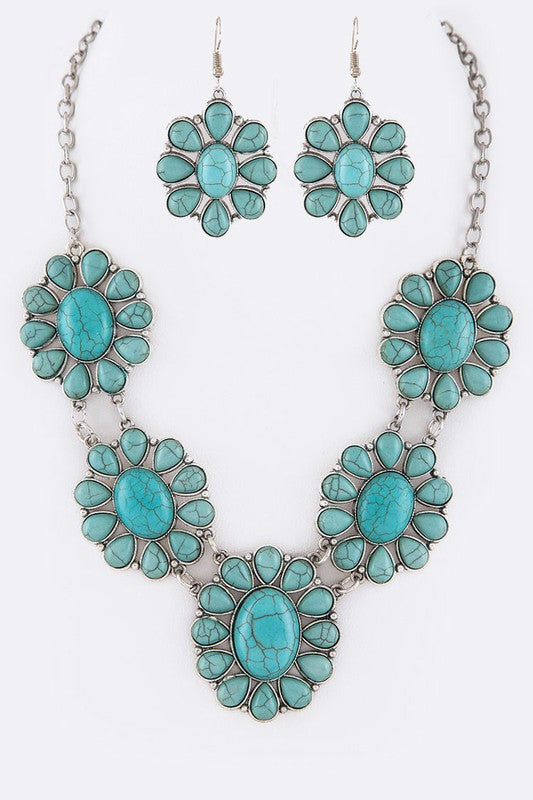 Faux Turquoise Mix Stone Necklace Set choice of colors