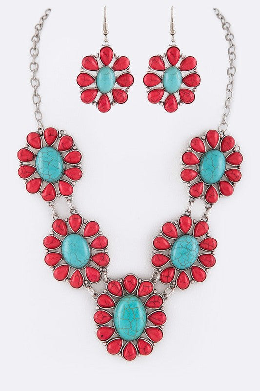 Faux Turquoise Mix Stone Necklace Set choice of colors