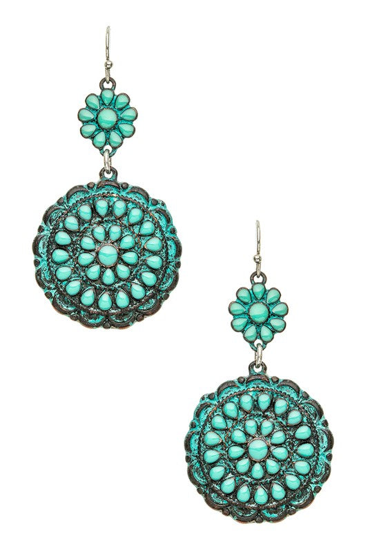 Turquoise Western Drop Earrings choice of colors