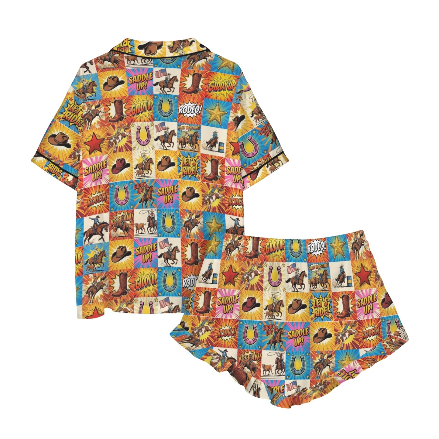 Baha Ranch The Comic Corral Western Rodeo Satin Pajama Set