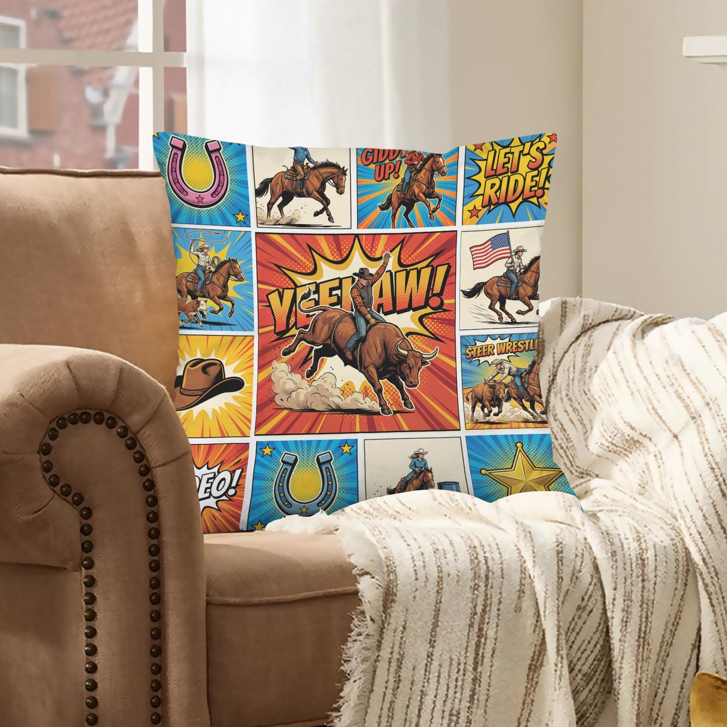 Baha Ranch Comic Corrall Collage Pillow Case Made in America