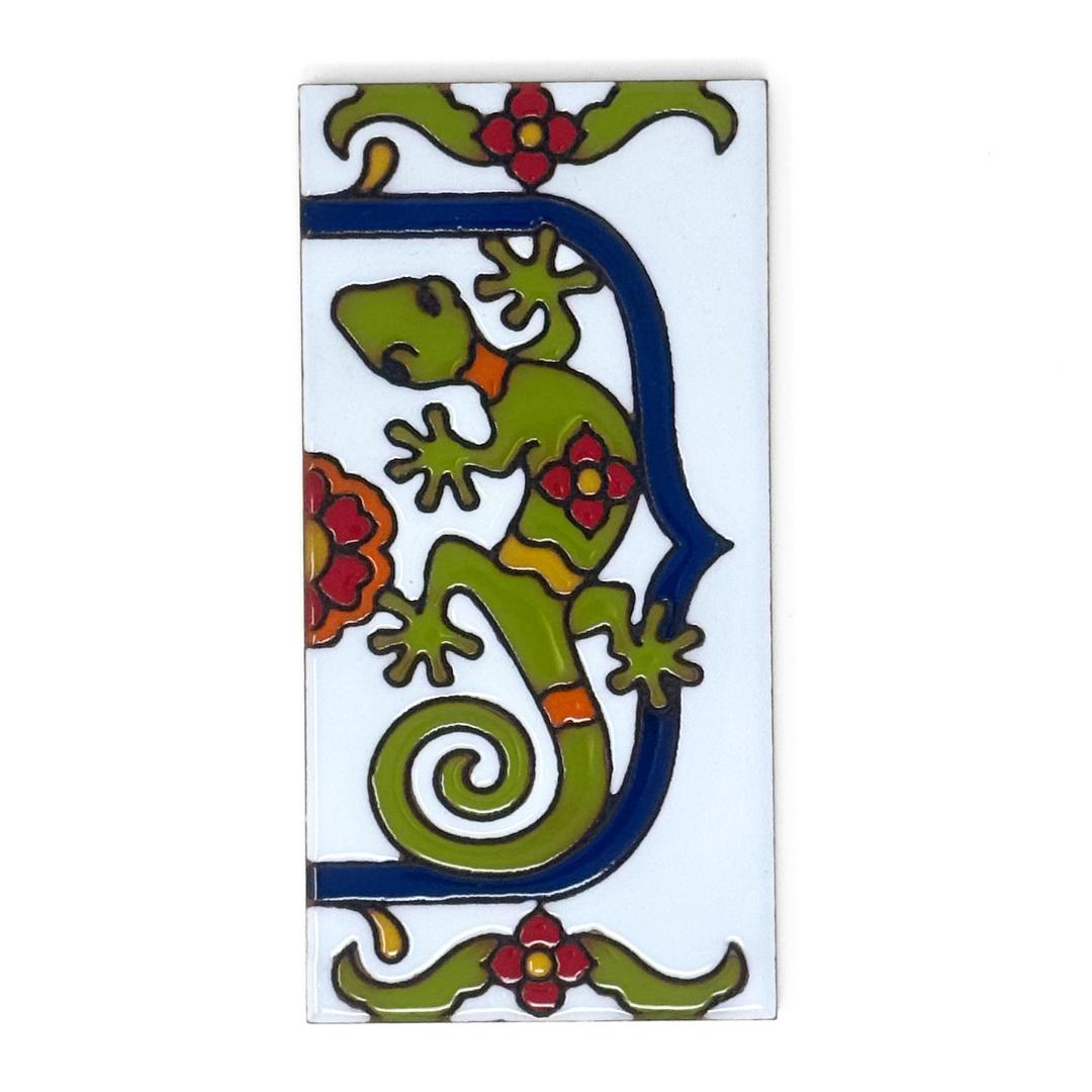White Talavera Gecko End Cap Tile