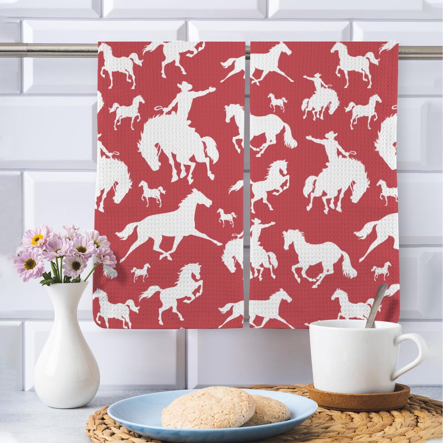 Red Rodeo Cowboy Set of 2 Dish Towels Made in America