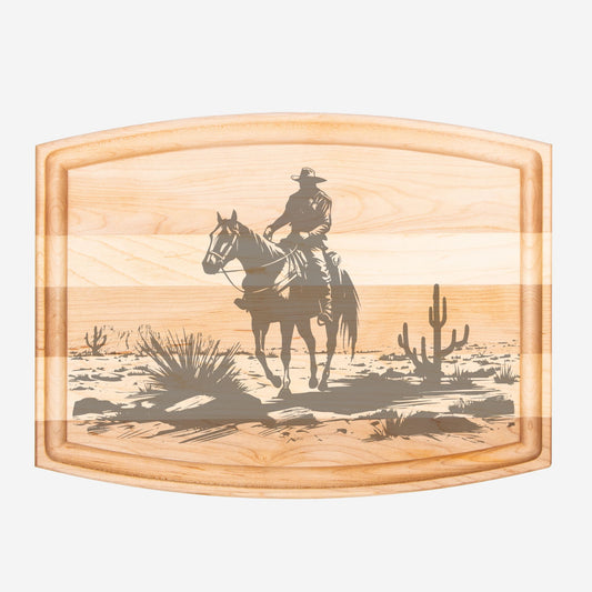 Desert Cowboy Arched Wood Cutting Board with Groove - 12" x 9"