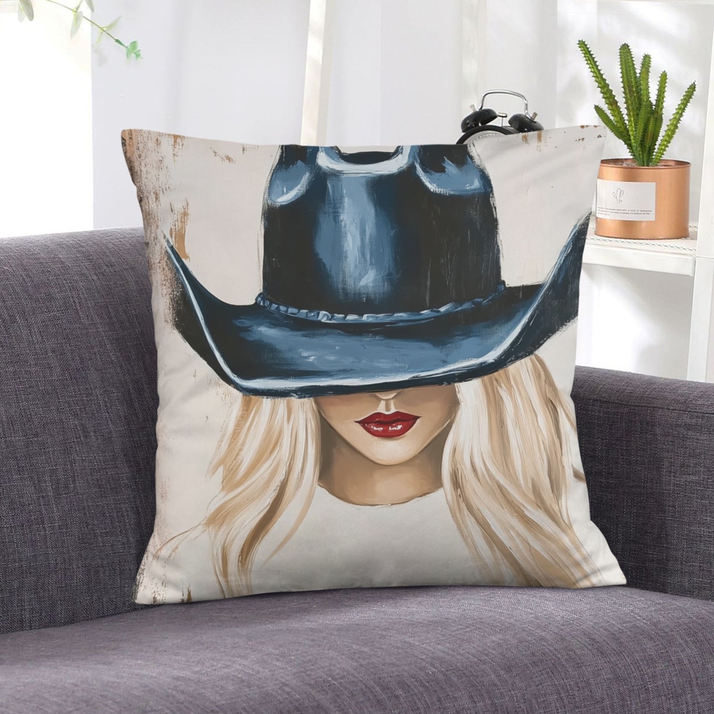 Baha Ranch Cowgirl Blonde Velvety Soft Throw Pillow Case Made in America