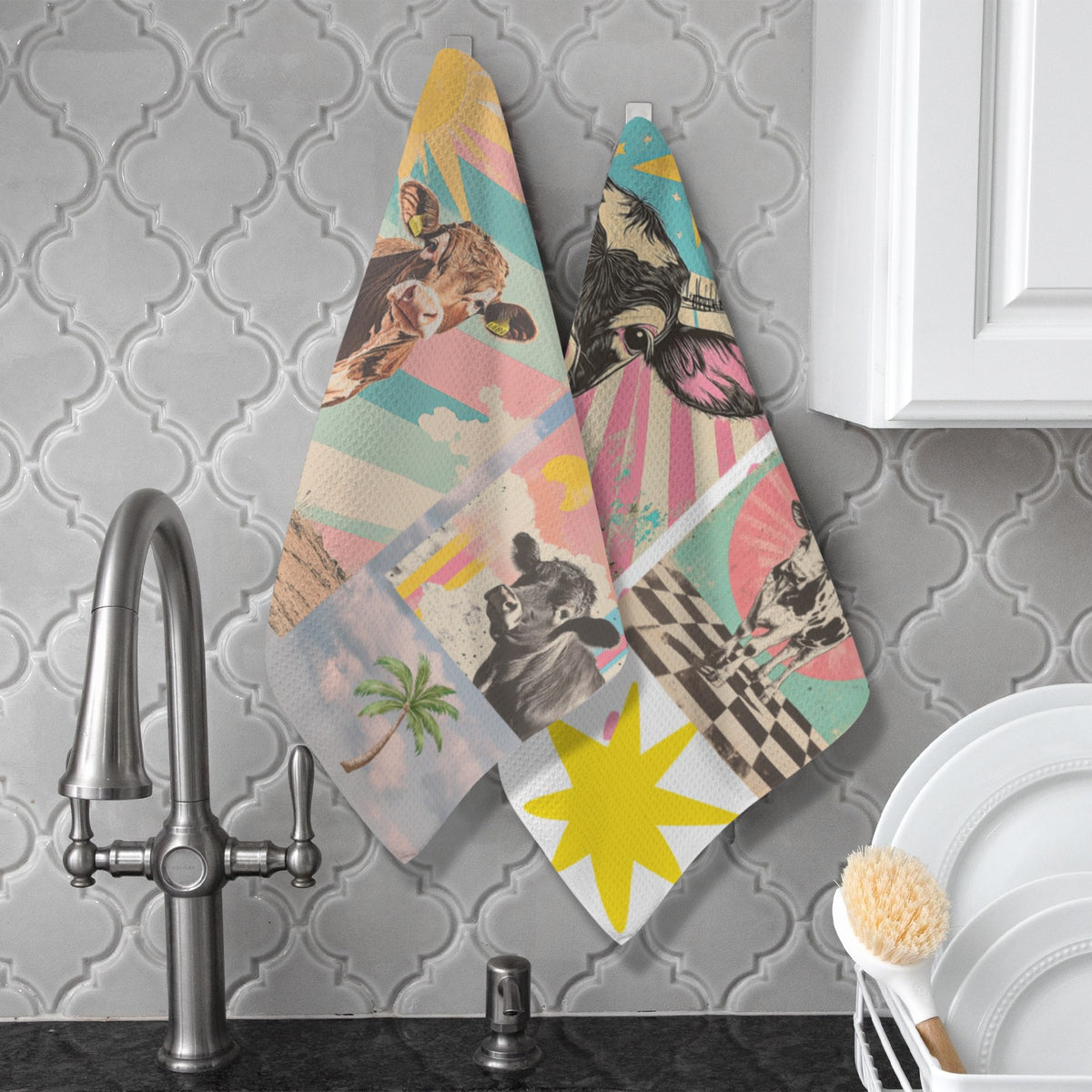 Baha Ranch Set of 2 For The love of cows Kitchen Towels Made in America