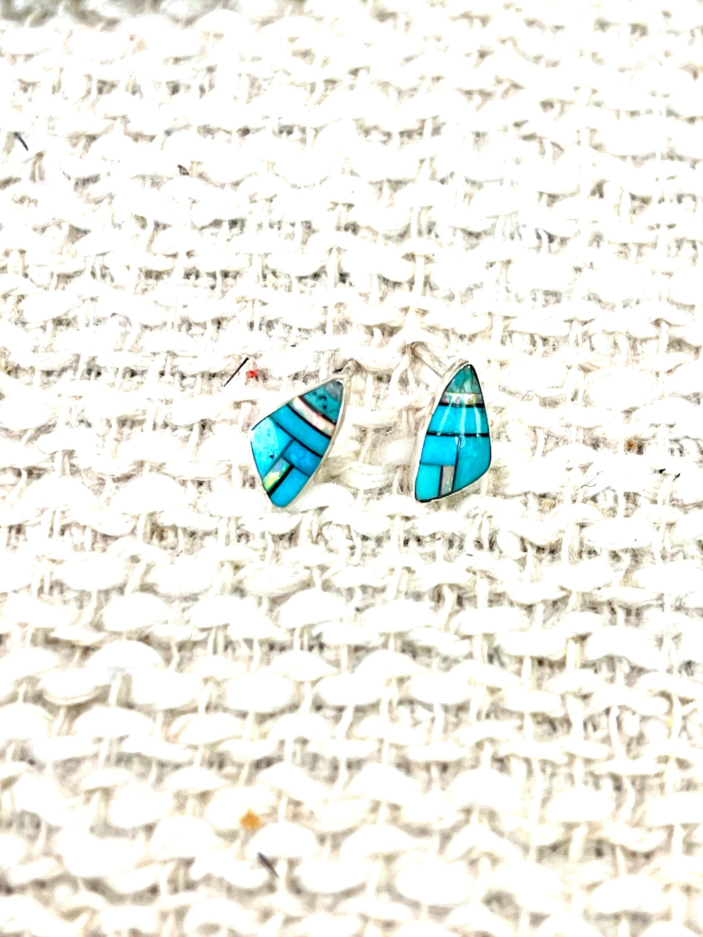 Beautiful Handmade Sterling Silver & Turquoise Inlay Stud Earrings