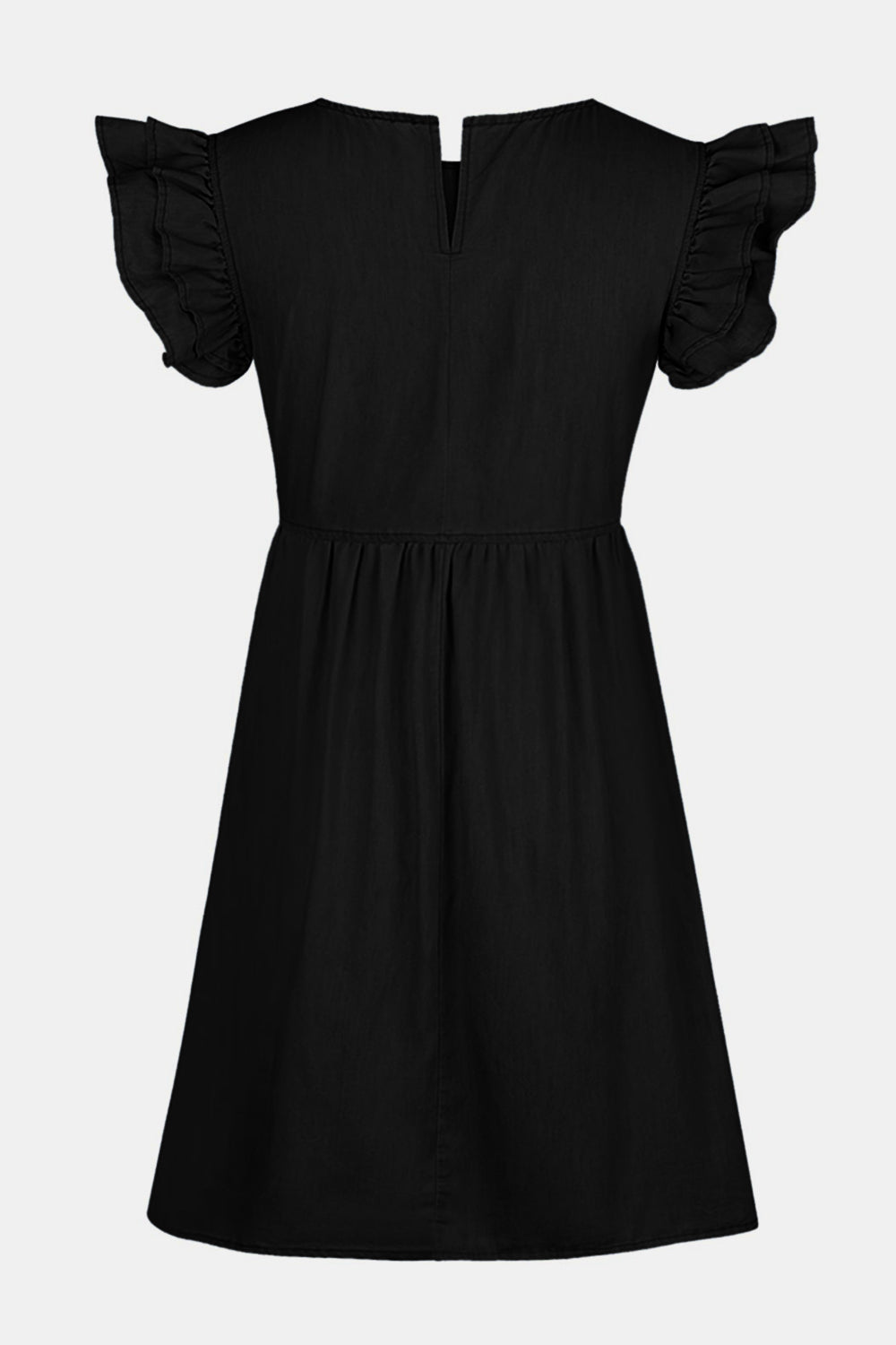Full Size Ruffled Round Neck Cap Sleeve Denim Dress choice of colors