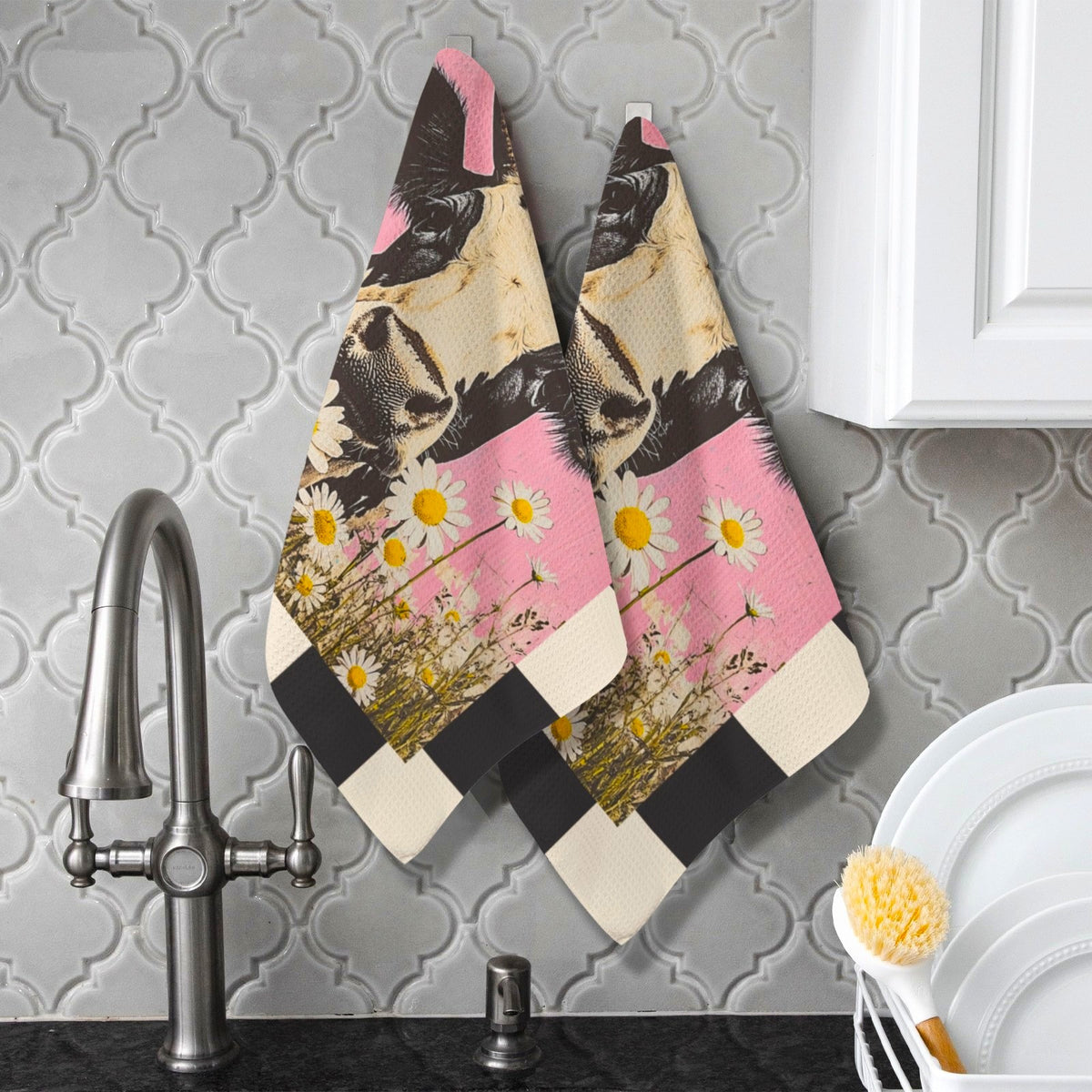 Baha Ranch Checkered Cow Set of 2 (same) Kitchen Towels Made in America