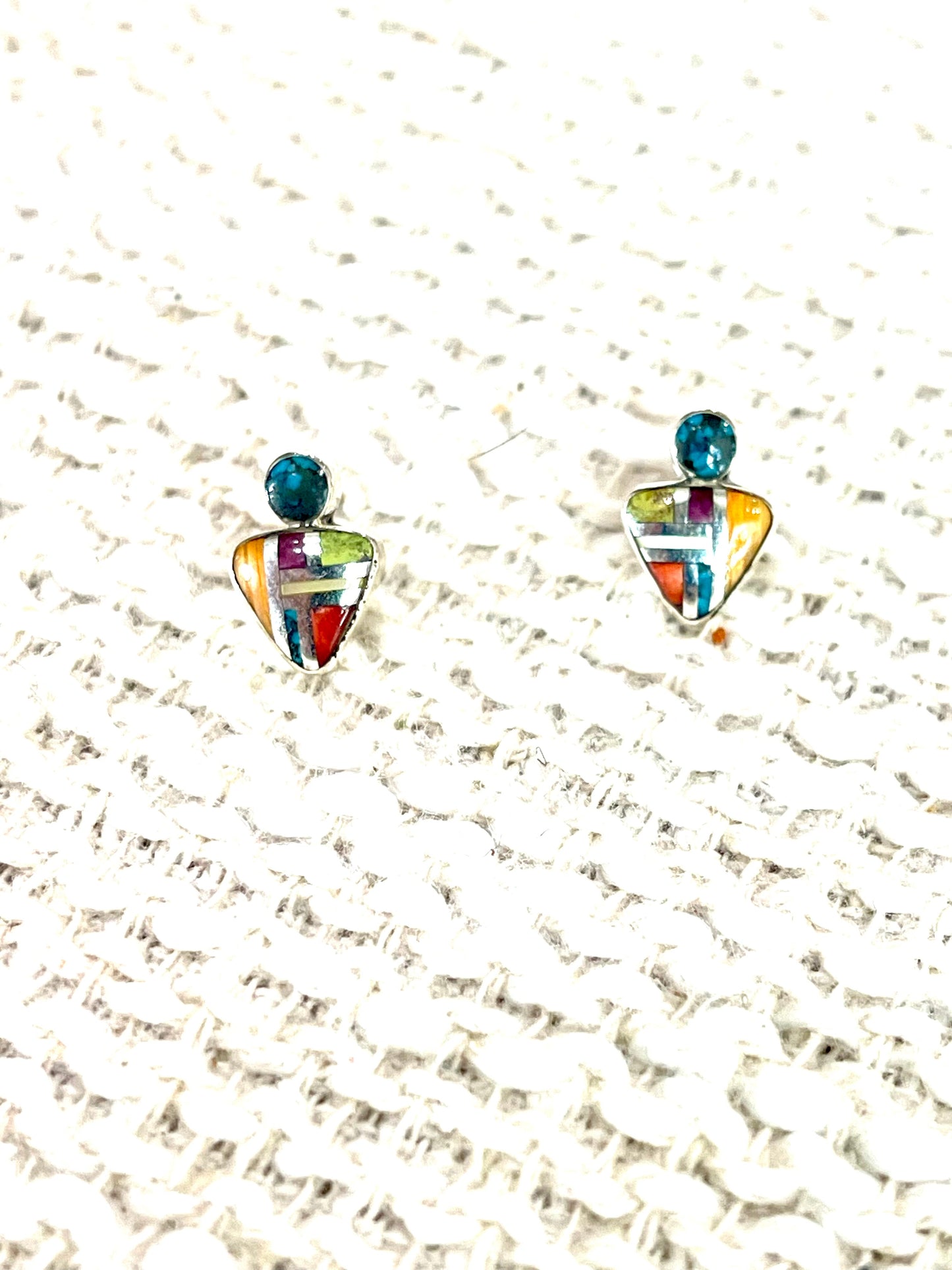Beautiful Handmade Sterling Silver & Multi Stone Inlay Post Earrings