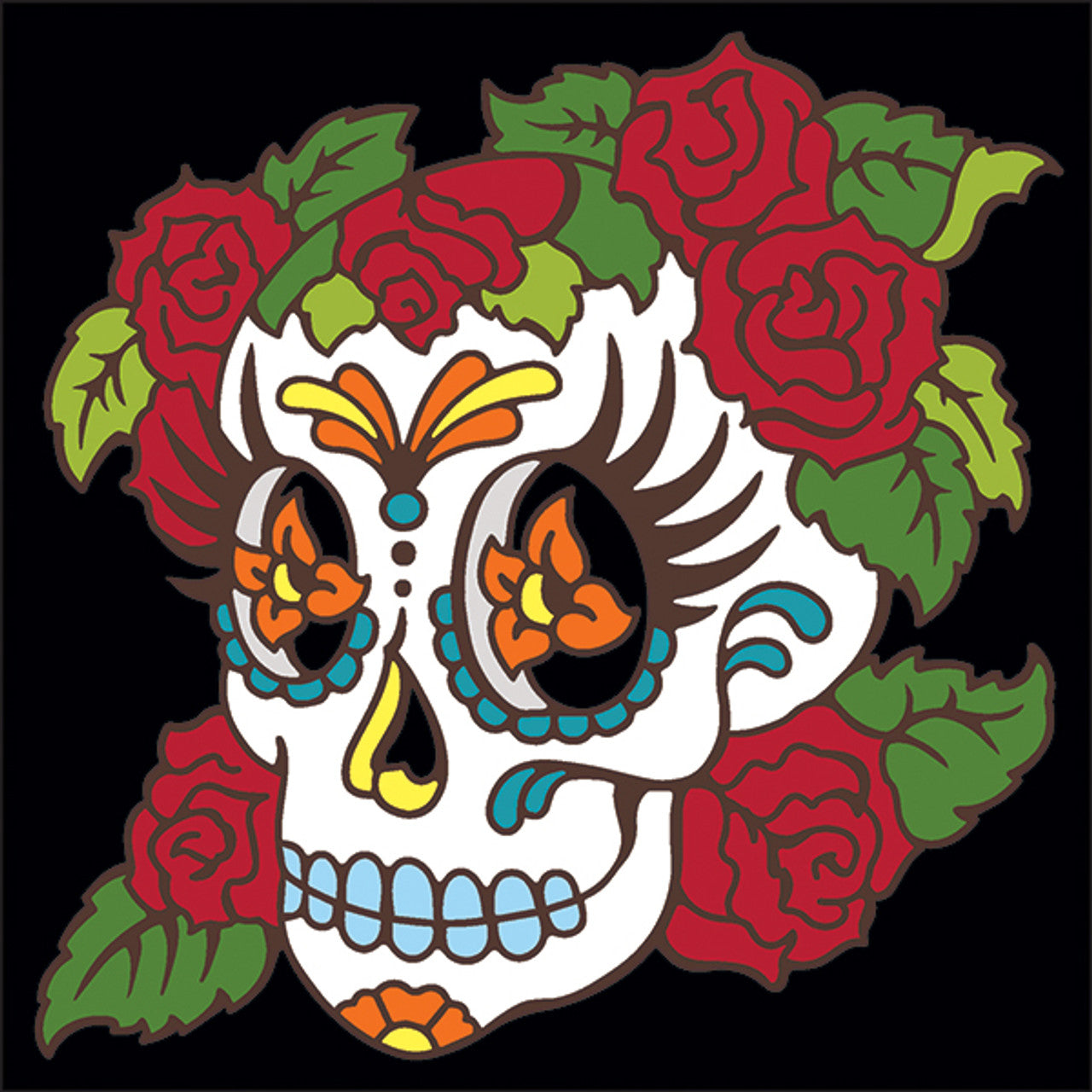 Day of the Dead Skull with Roses Tile