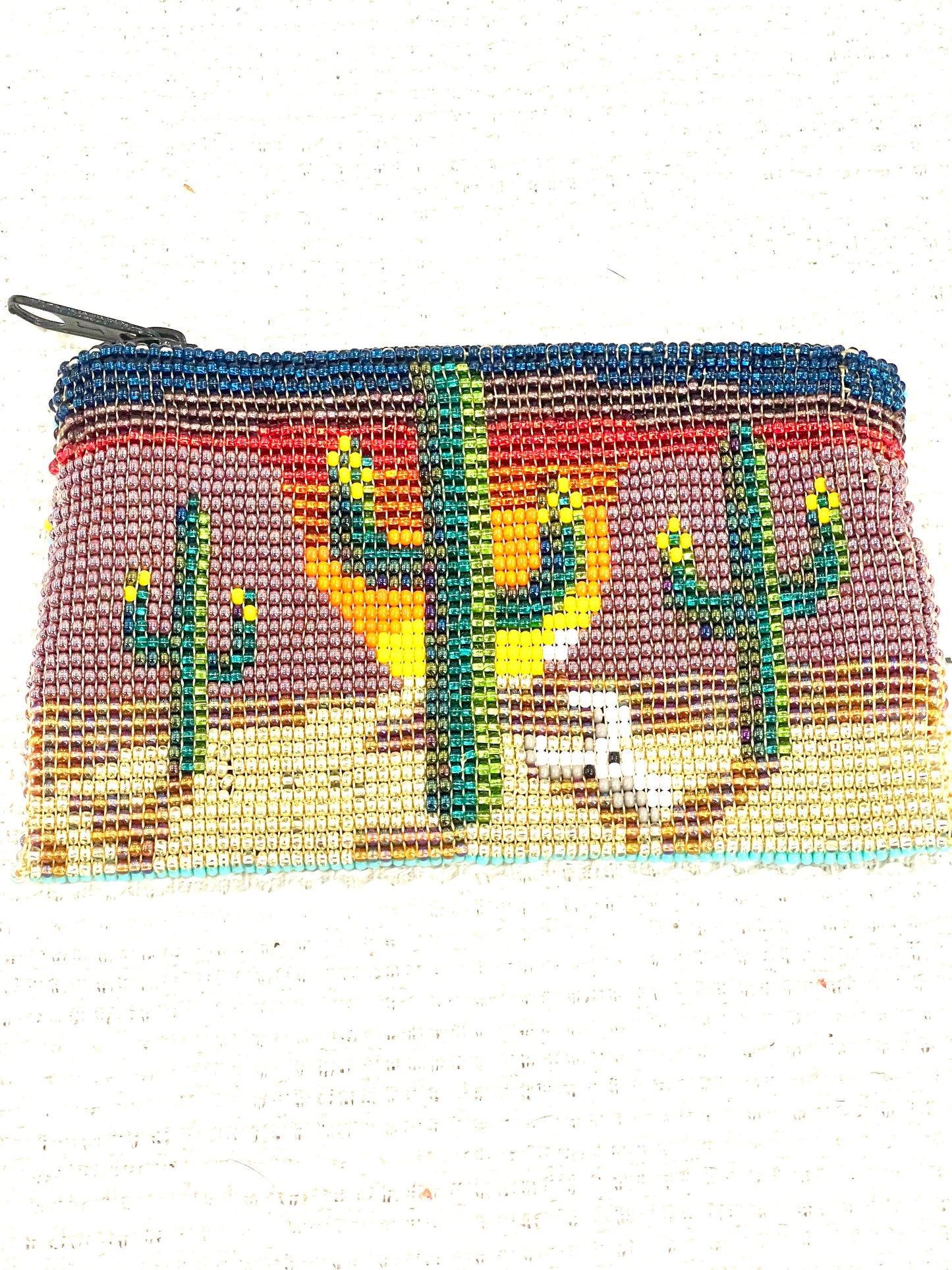 Handmade Beaded Saguaro Desert Coin Purse Dark