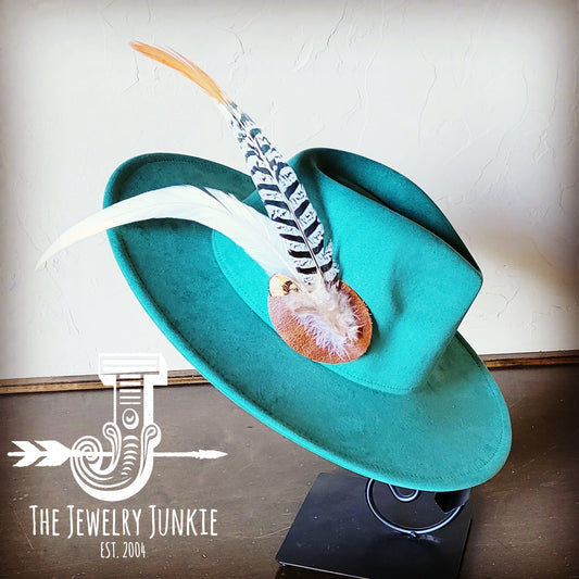 Boho Western Hat w/ Feather Tie Hat Band-Sage 982o by The Jewelry Junkie