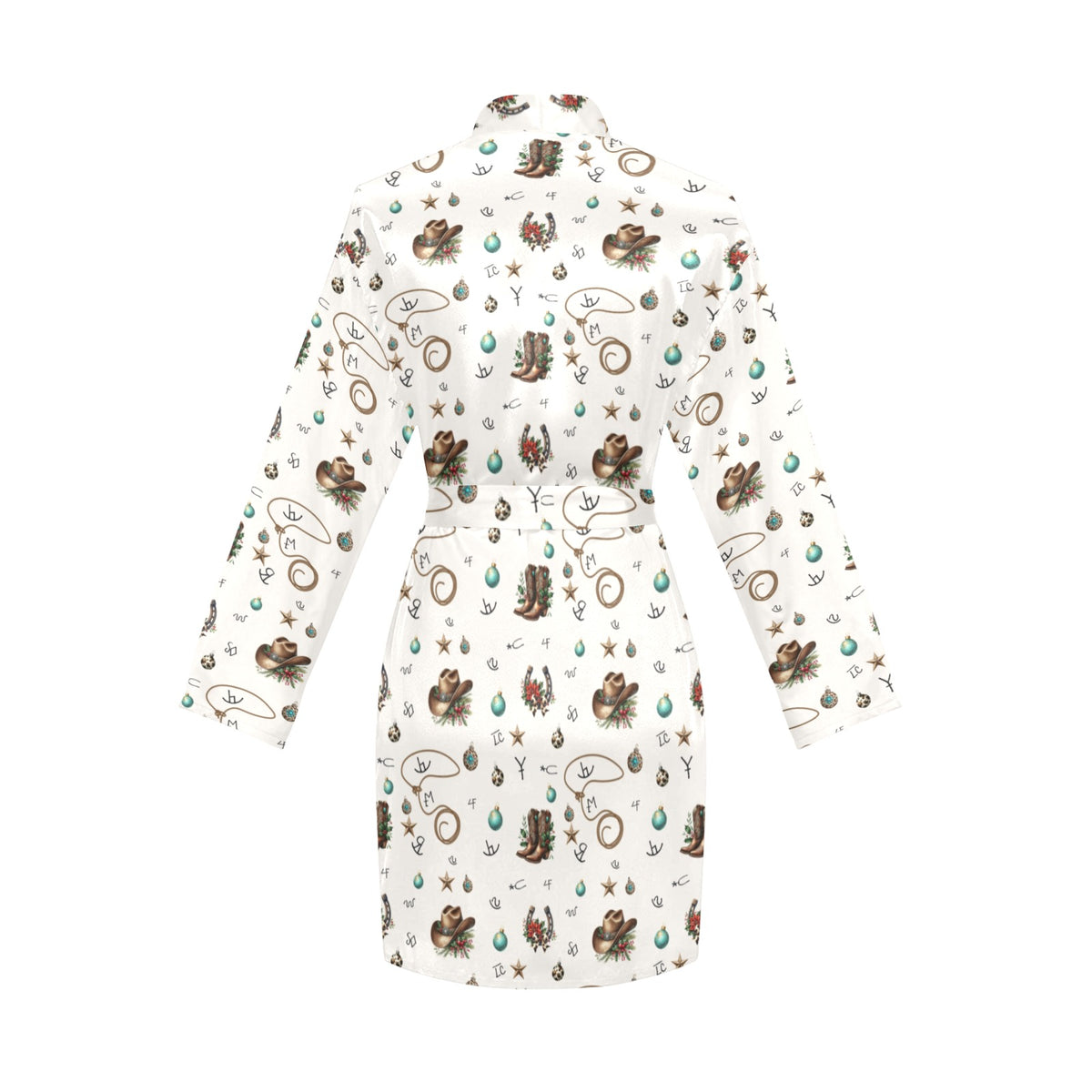 Baha Ranch Brands and Boots Christmas Satin Robe Women's Long Sleeve Robe