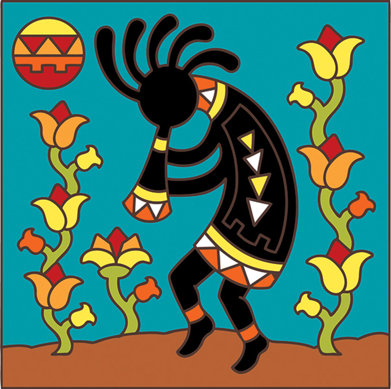 Kokopelli Flower Charmer Tile
