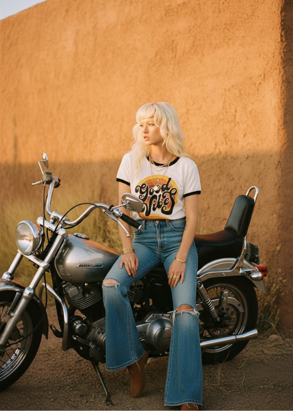 70s Good Vibes Only Oversized Ringer Tee