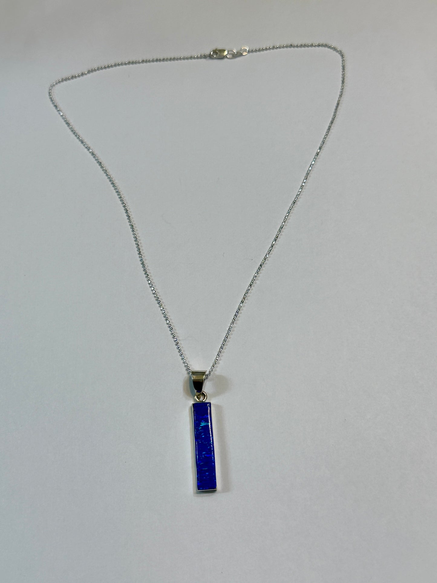 Dark Blue Opal Column Pendant Necklace