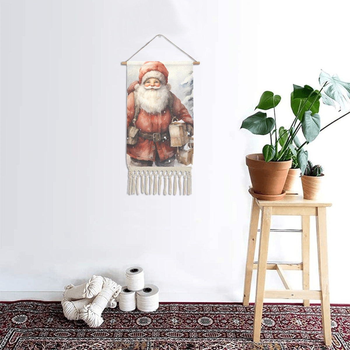 Baha Ranch Cute Santa Wall Hanging Linen Poster Made in America