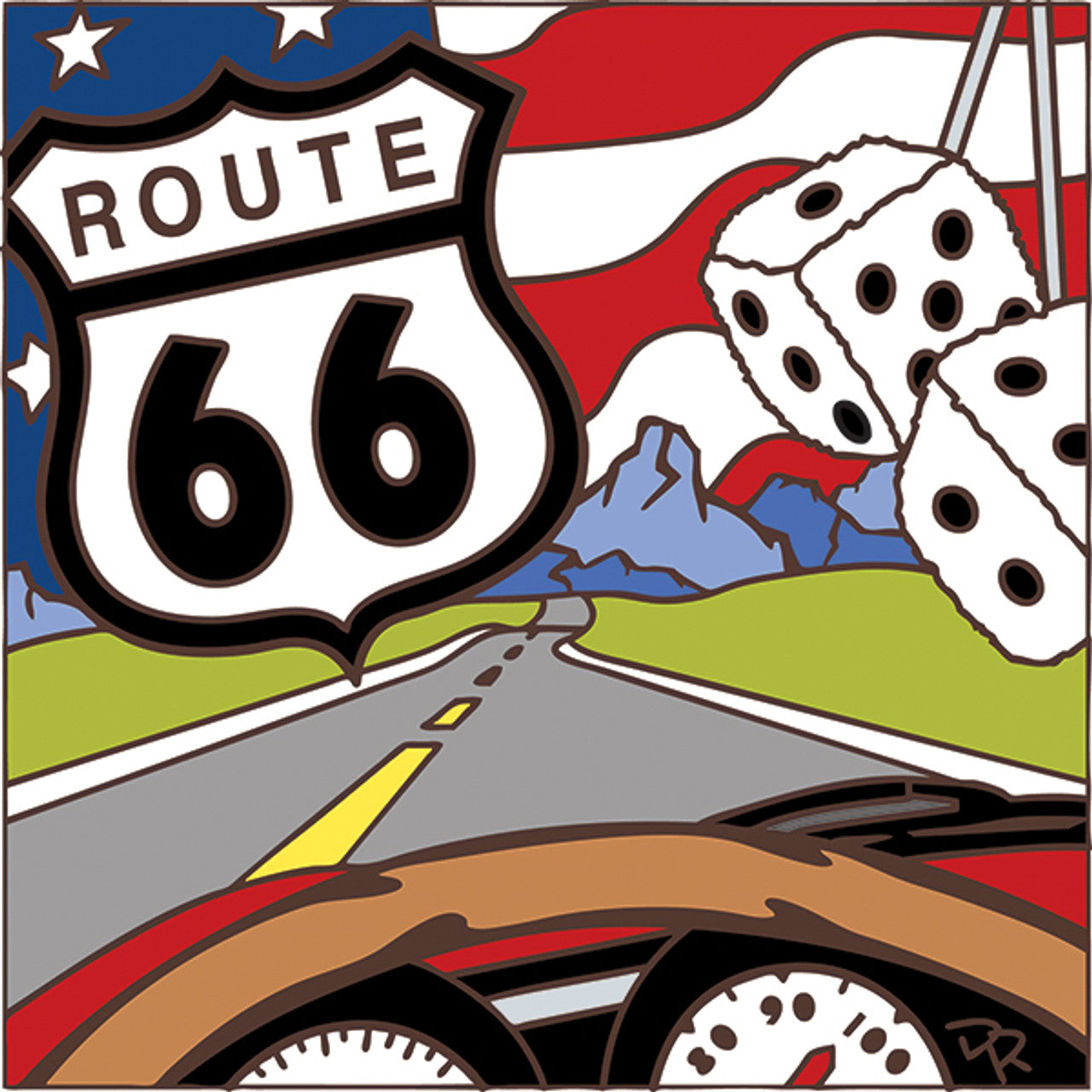 Route 66 Dashboard Fuzzy Dice Tile