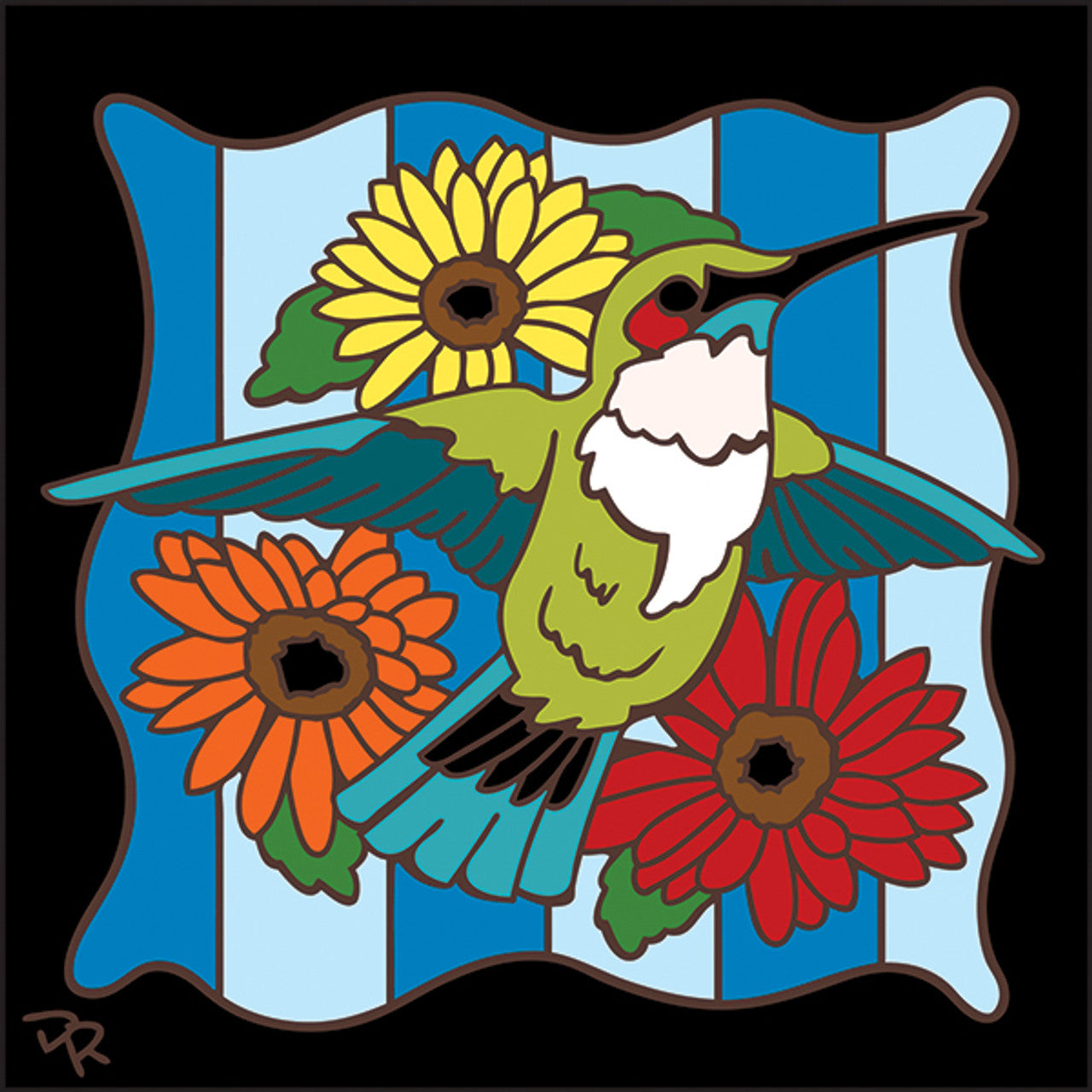 Hummingbird on Stripes Tile