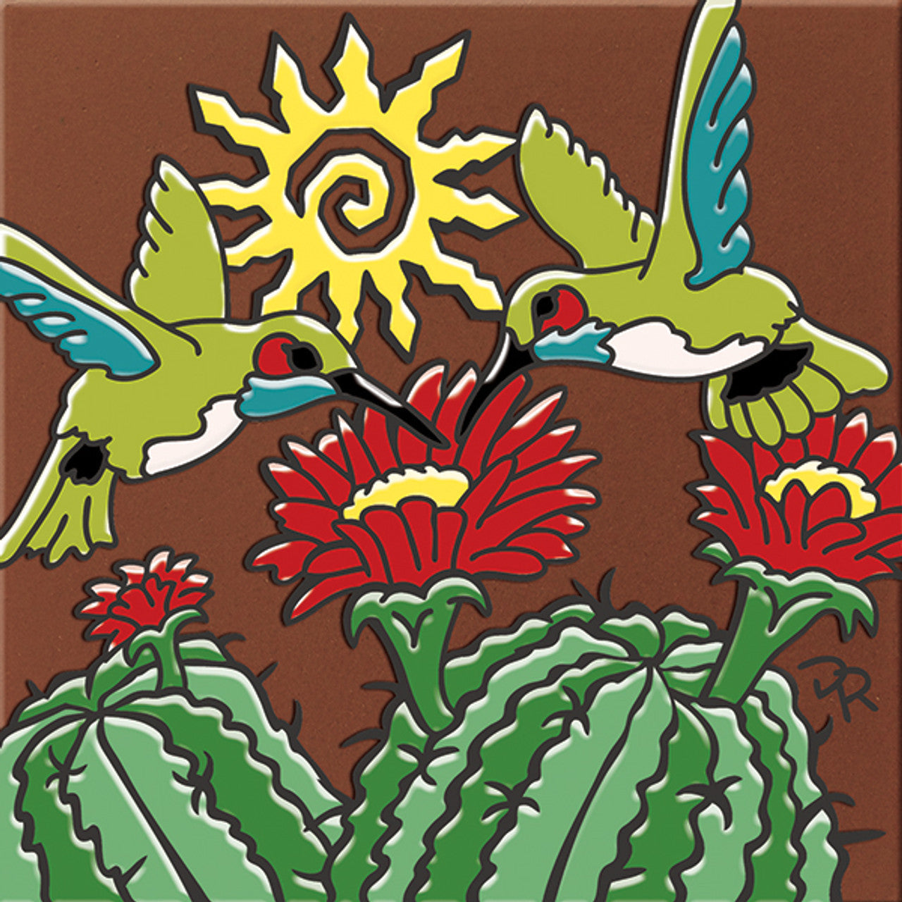 Hummingbirds with Barrel Cactus Tile