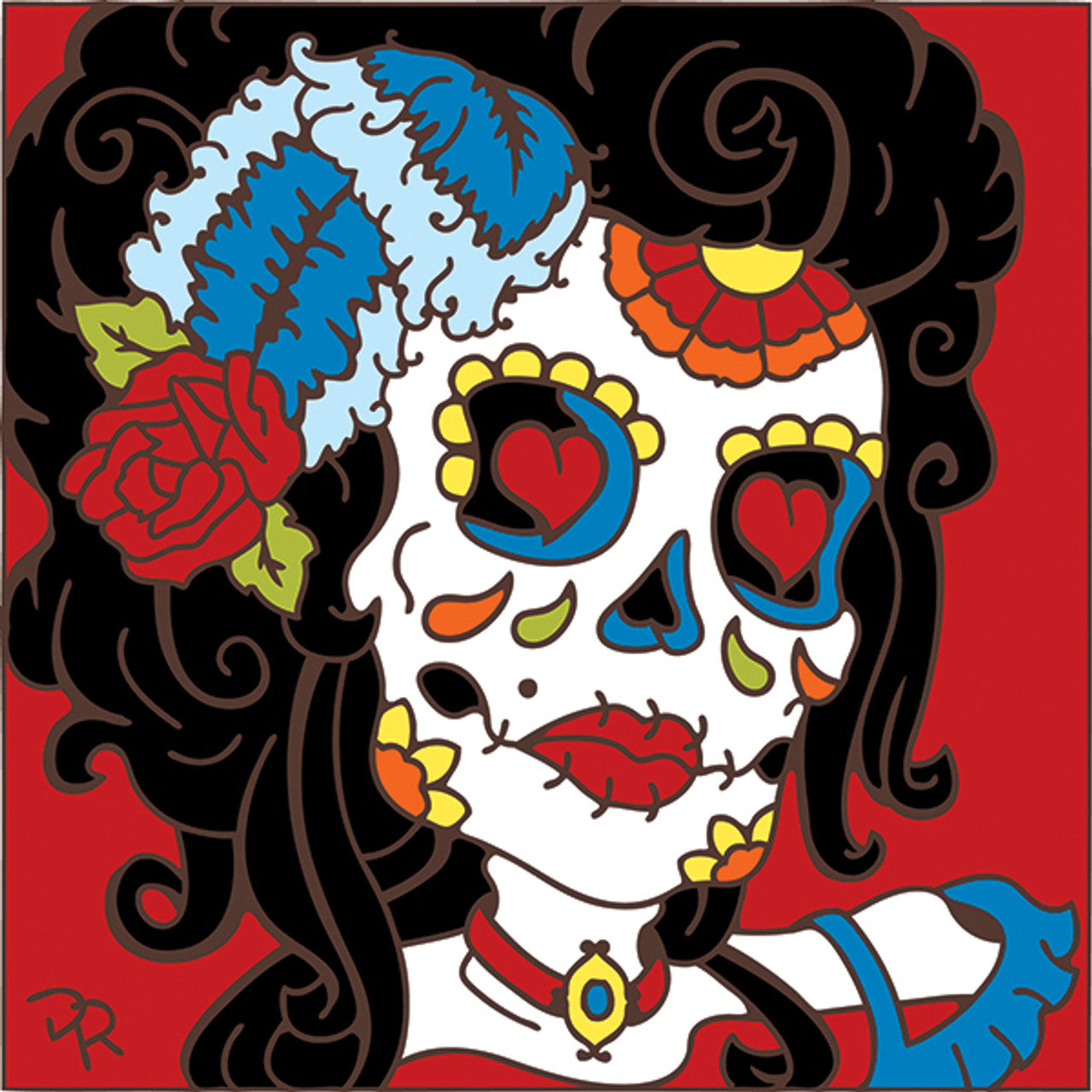 Day of the Dead Saloon Gal Sugar Skull Tile