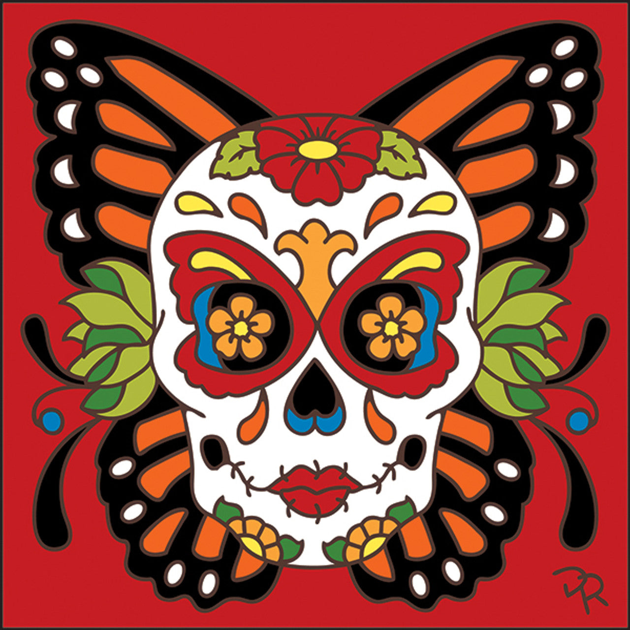 Day of the Dead Butterfly Sugar Skull Tile