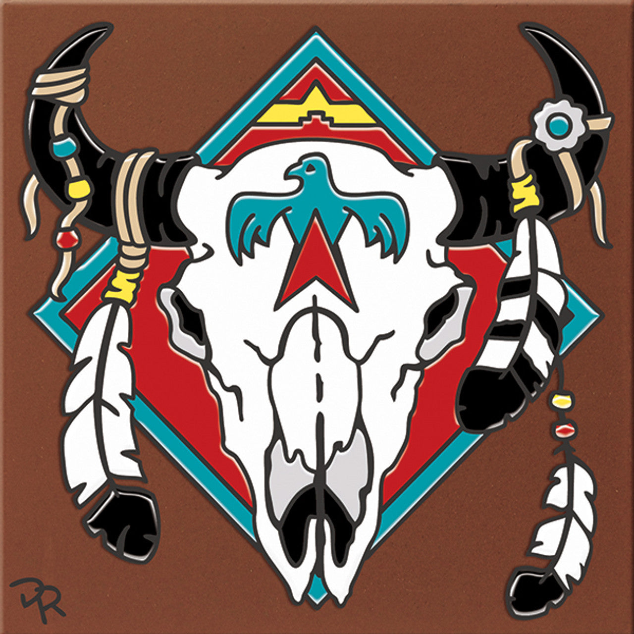 Native American Steer Skull Tile