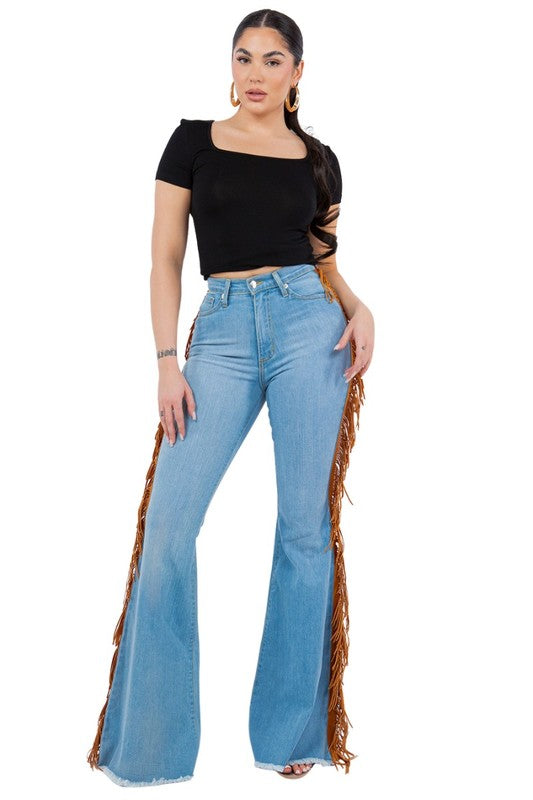 Fringe Bell Bottom Jean in Light Wash- Inseam 30 Baha Ranch