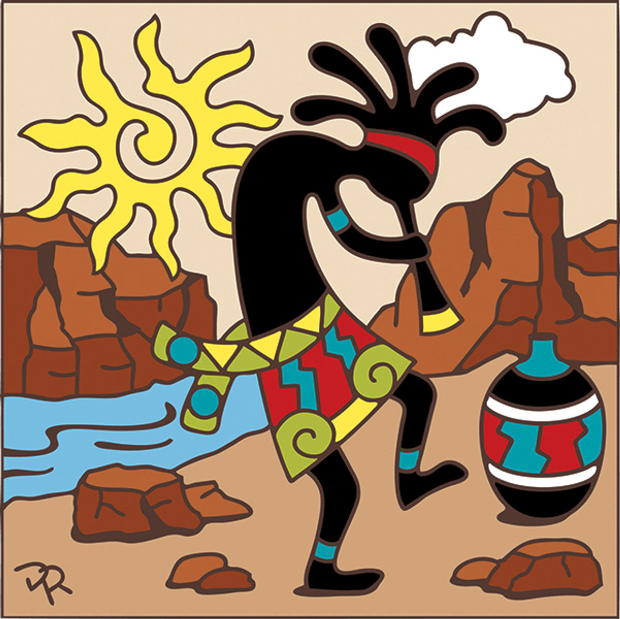 Kokopelli and Southwest Sun Tile