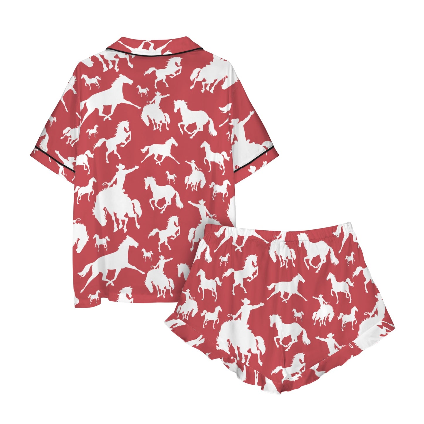 Red Bronc Satin Ruffle Western Pajama Set