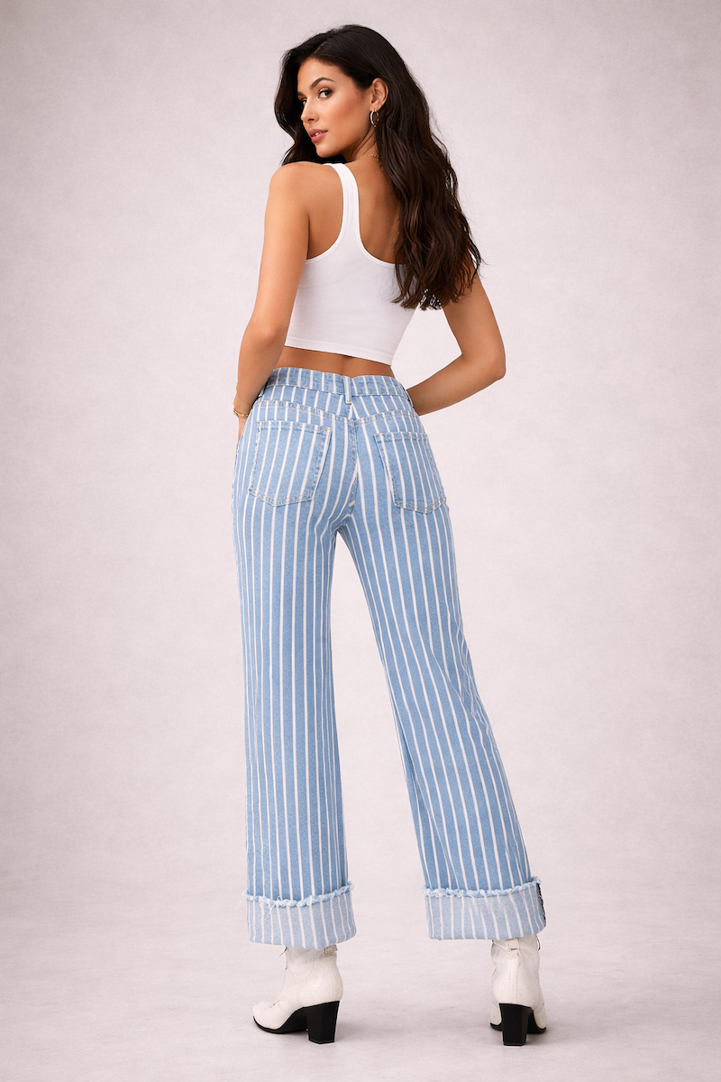 GJG The Riviera Stripe Cuffed Jean - Light Wash
