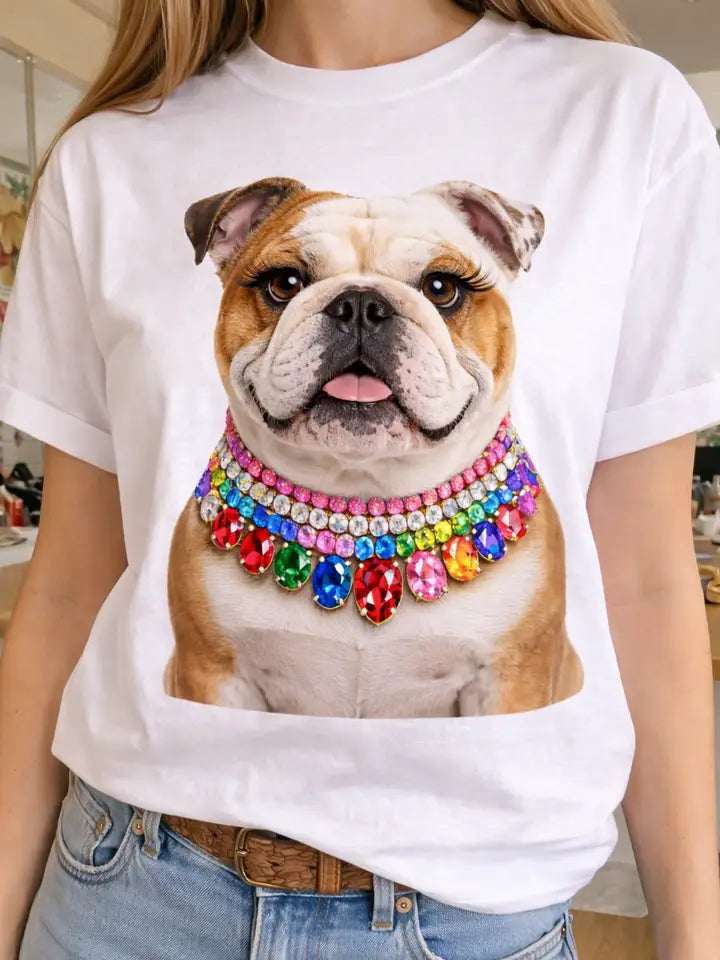 Zsa Zsa Bulldog Blinged Jeweled T Shirt - eta 3 weeks - Made to Order