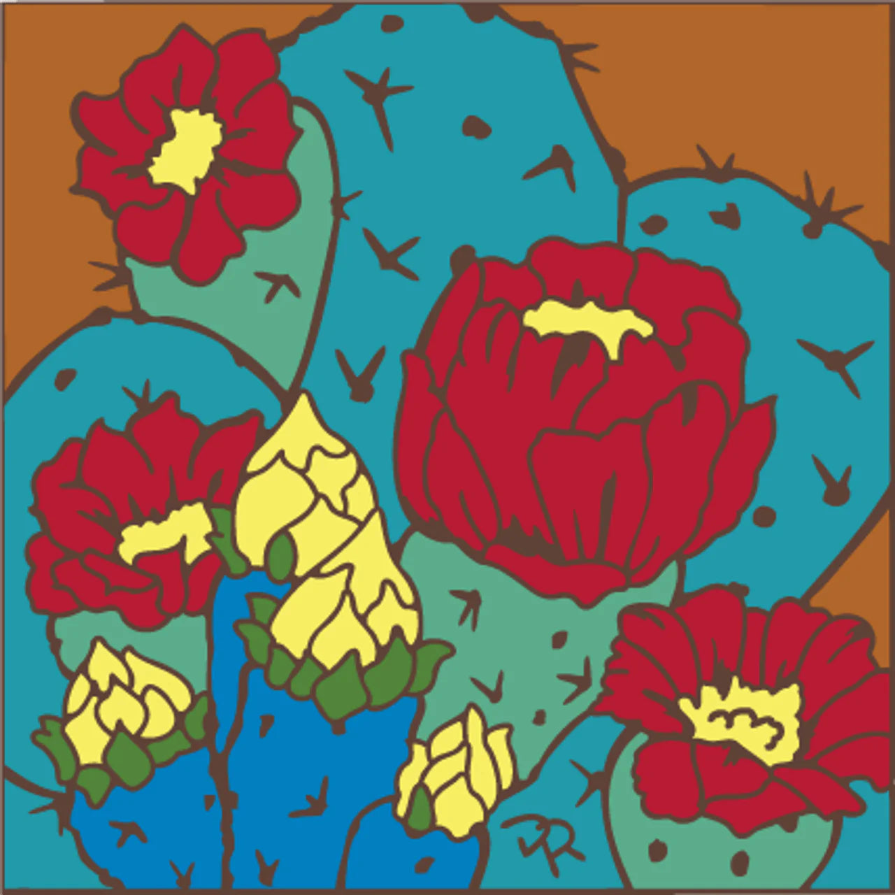 Prickly Pear Cactus Blooms Tile