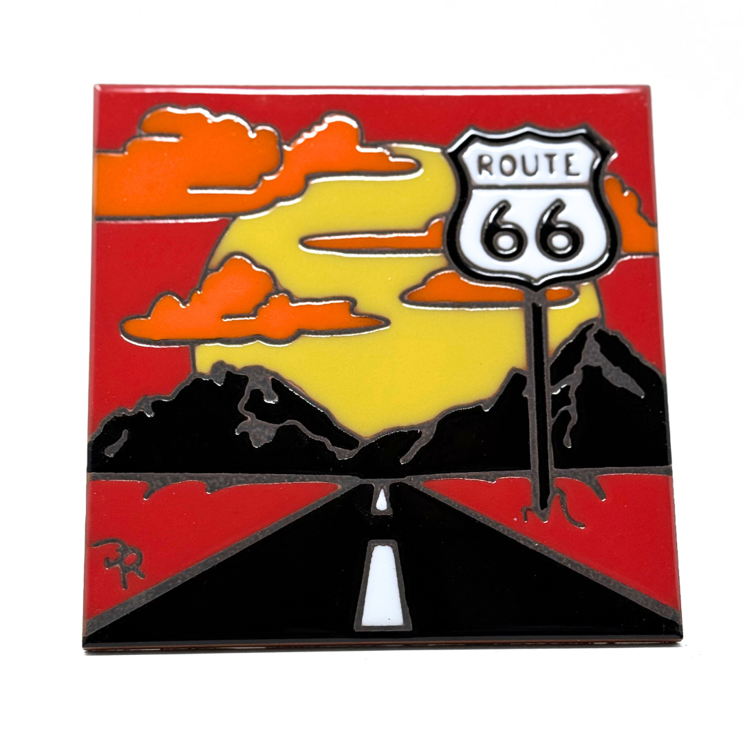 Route 66 Sunset Silhouette Tile