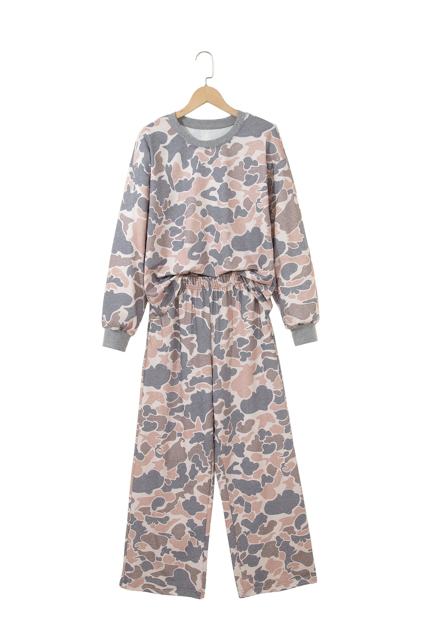 Camo Long Sleeve Top & Loose Pants Set