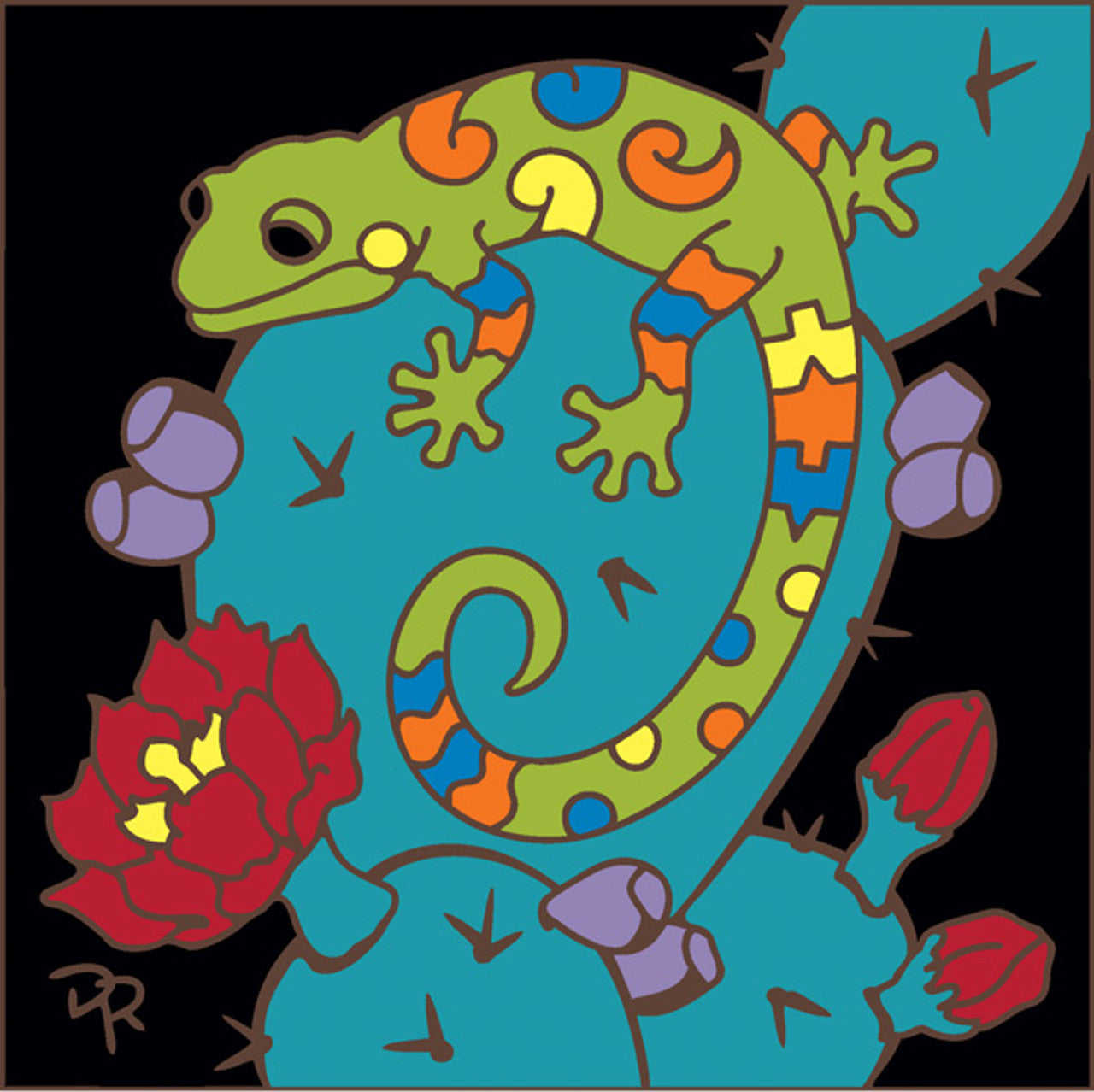 Southwest Gecko on Prickly Pear Cactus Tile