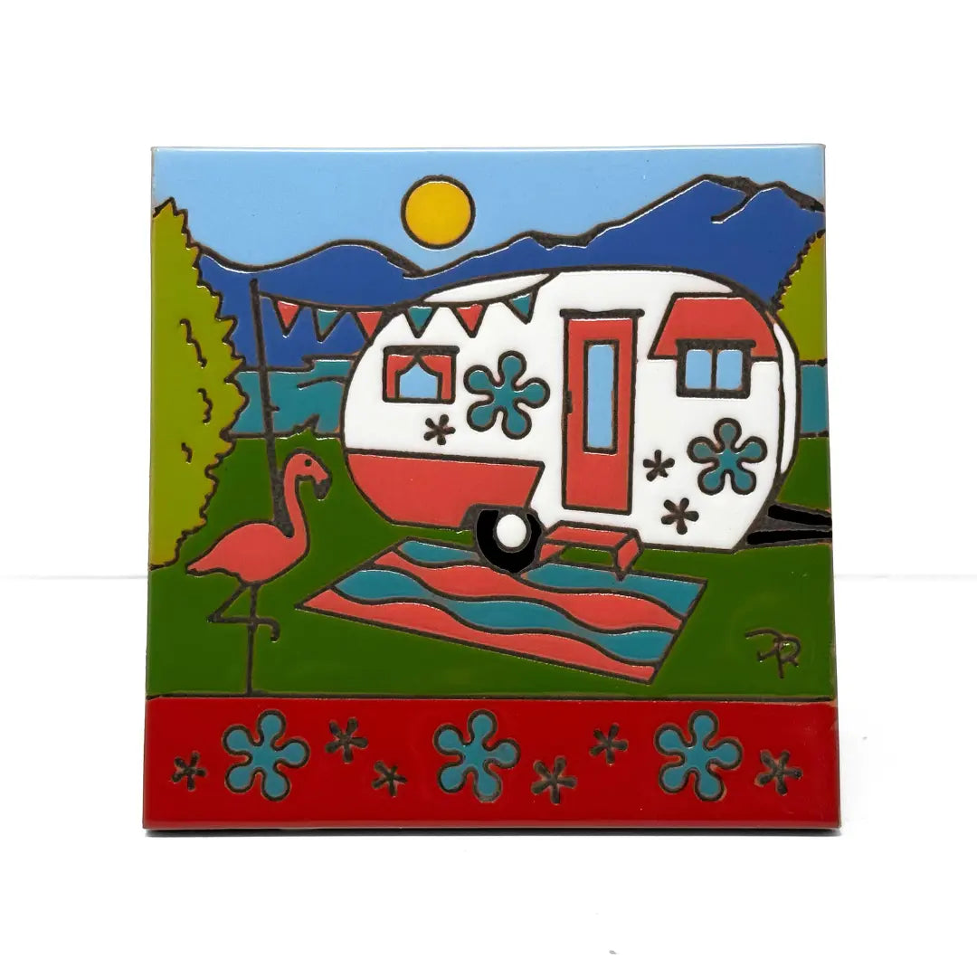 Vintage Camper with Flamingo Tile